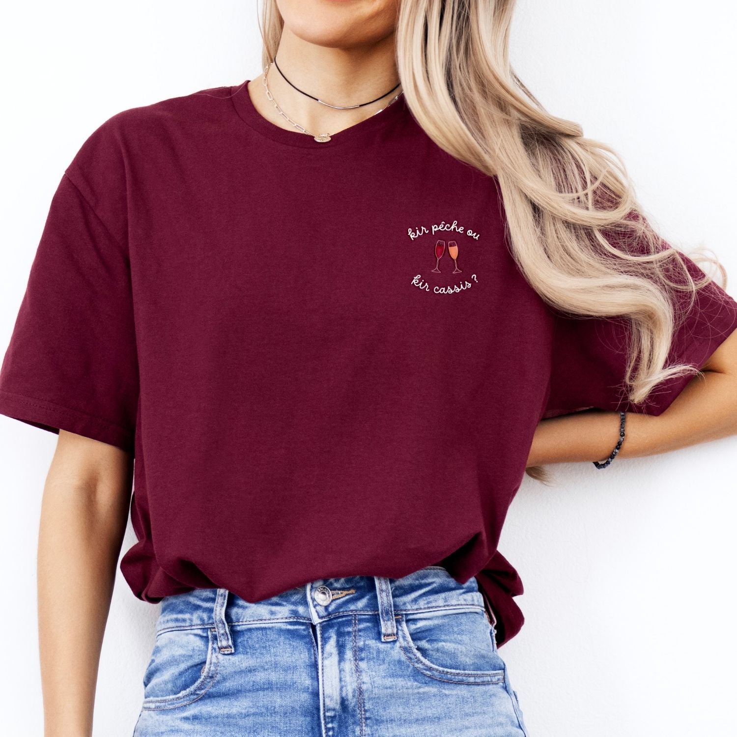 Kir Pêche ou Kir Cassis ? T-Shirt Brodé